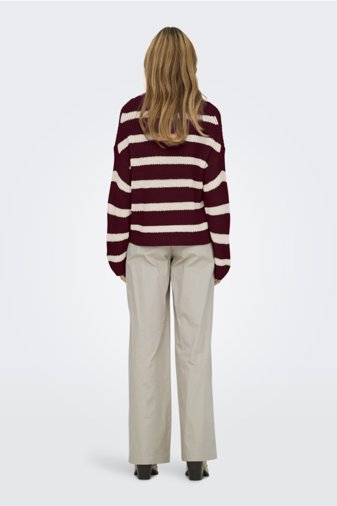 JDYJUSTY L/S STRIPE PULLOVER KNT NO 15264902 CABERNET/EGGNOG